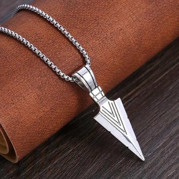 Stainless Steel Arrowhead Pendant Chain Necklace for Men Boys 22" Silver  Chain