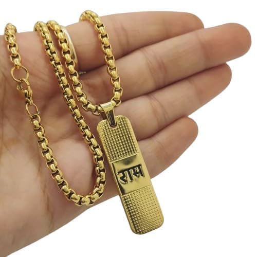 Gold Plated Ram Naam Necklace Spiritual Jewellery For Men and&nbsp; Stainless Steel 24"