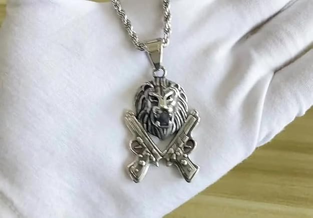 Lion Necklace Rock Punk Style Jewellery Silver Stainless Steel Chain Necklace &amp; Pendant for Men 22"