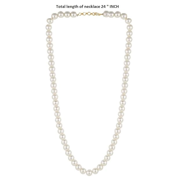 Round Pearl Mala Necklace 8mm Pearl Necklace for Men or Women, Pearl Choker Necklace Fashion Jewellery for Men and Women White