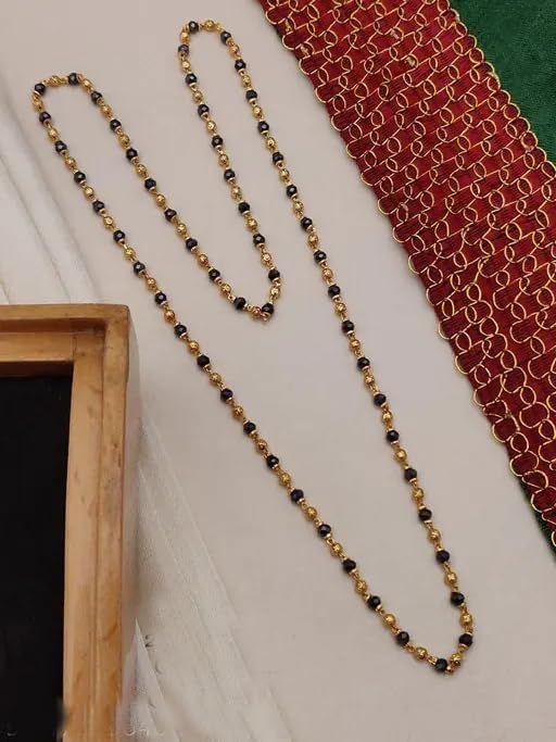 Black Shimmering Charming Women Mala, Necklaces & Chains Gold Plated Brass Chain 22 Inch