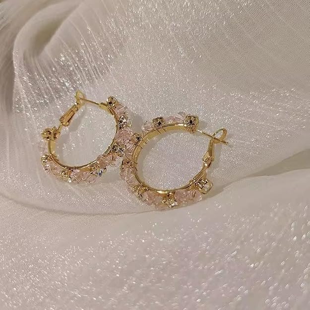 Crystal White Stone Hoop Earrings For Casual Wear | One-Size | Alloy Material | Hinge Closure For Woman & Girls
