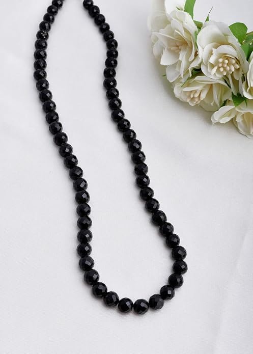 Round Pearl Mala Necklace 8mm Pearl Necklace for Men or Women, Pearl Choker Necklace Fashion Jewellery for Men and Women Black