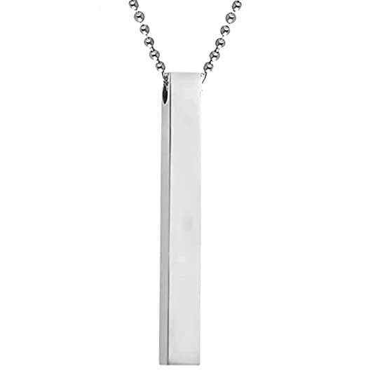 Pure 316L Alloy Stylish Silver- Black 3D Cuboid Vertical Bar-Stick Locket Pendant Necklace Chain for Men and Boys (pack of 2)