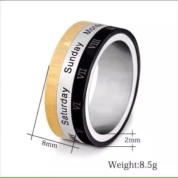 Calendar Spinner Ring, Roman Numerals Rotatable Ring, Stainless Steel Anxiety Ring, Fidget Ring, Worry Relief Ring&nbsp, Size 17-20