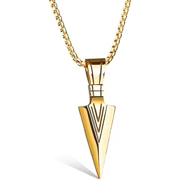 Stainless Steel Arrowhead Pendant Chain Necklace for Men Boys 22" Gold Chain