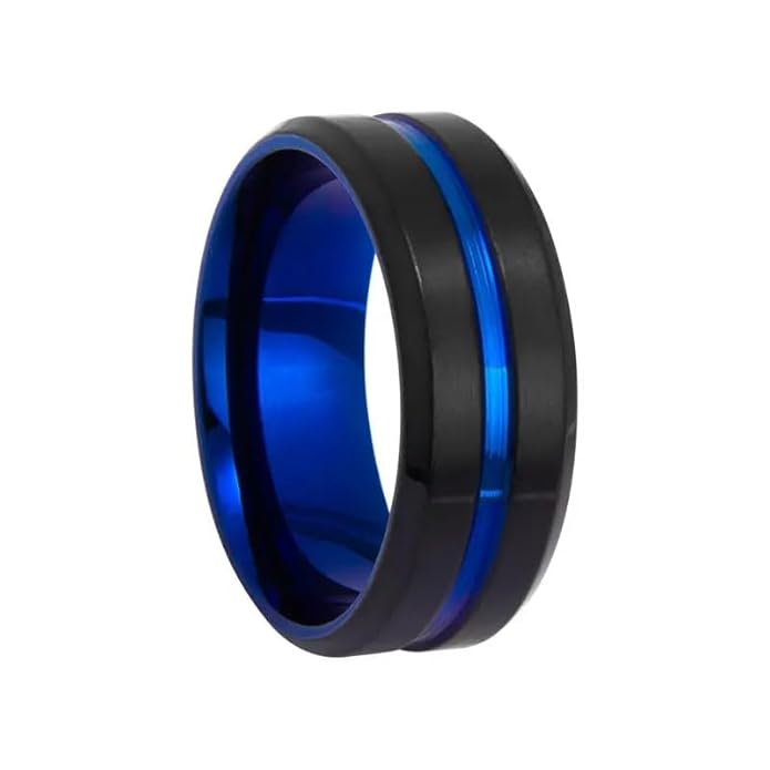 8mm Gold Groove Beveled Edge Black Tungsten Wedding Ring For Men Black Polished Steel Engagement Ring Mens Wedding Bands Size 17-21