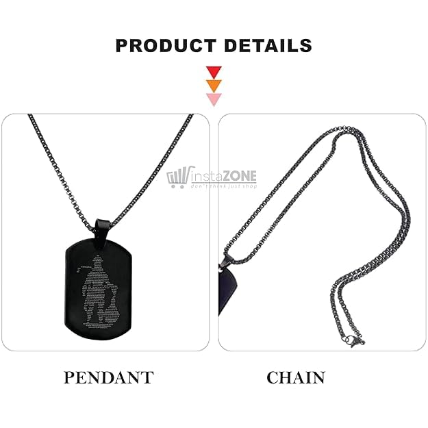Dog Tag Stainless Steel Necklace Hanuman Chalisa and Gada Micro-carved Locket & Pendant Men & Guys in Black 22"”