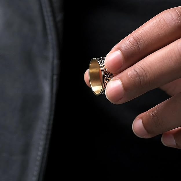 Gold Plated Band, Design Stainless Steel Celtic Trinity Knot Witch Knot Irish Triquetra Ring for Men & Women, Size 17-20