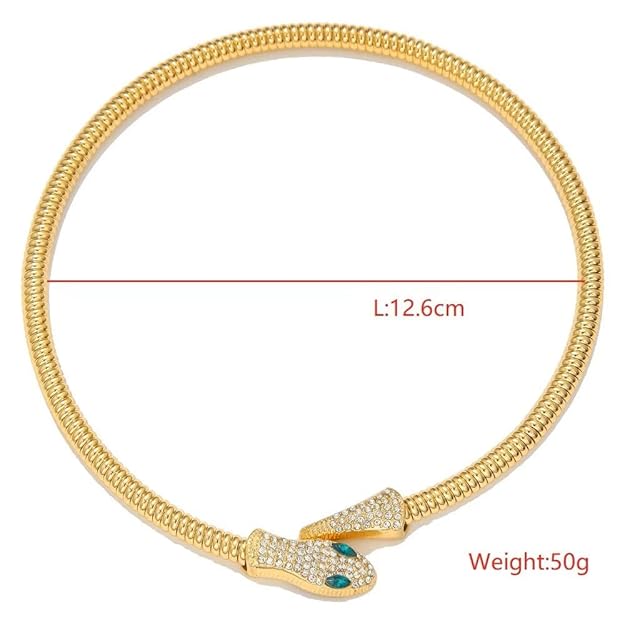 Serpent Gold Zircon Studded Choker and Necklace | Flexible Bendable Bling Party Statement Snake Charm Necklace | Festive Gifts for Women