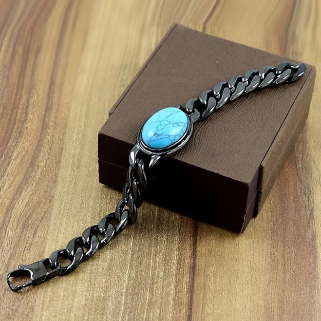 Salman Curb 18K Gold Plated Surgical | Stainless Steel | Turquoise Bracelet | For Men