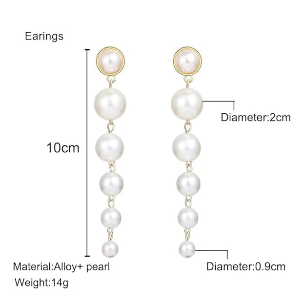 Latest Elegant White Pearl Hoop Earrings Chain, 6 White Pearls for Girls & Women