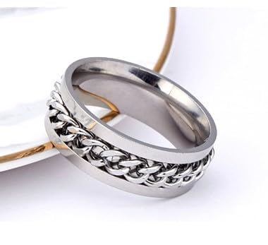 Fidget Ring for Men Anxiety Rings: 8mm Stainless Steel Spinner Ring, Stress Relief Spinning Ring in Silver for Men & Boy Size 5-11