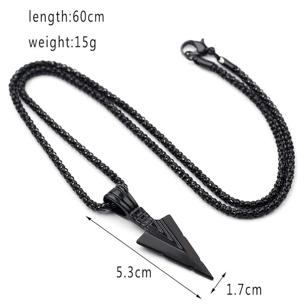 Stainless Steel Arrowhead Pendant Chain Necklace for Men Boys 22" Black Chain