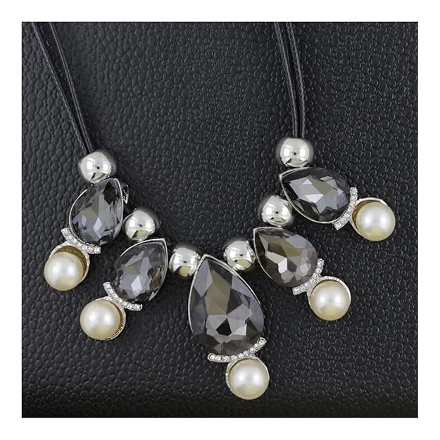 Black Crystal American Diamond Stylish Pear Greyr Platednecklace For Girls Women
