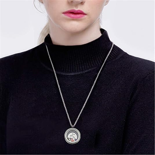 Rhinestone Photo Charm | Oval Grey White Crystal Photo Pendant