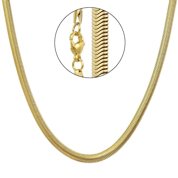 Stainless Steel Gold Plated Snake Smooth Herringbone Chain 20