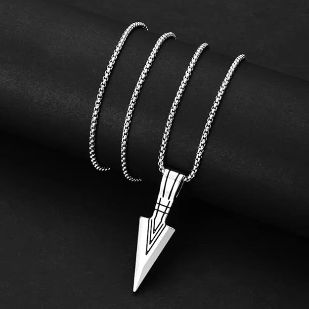 Stainless Steel Arrowhead Pendant Chain Necklace for Men Boys 22" Silver  Chain