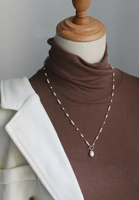 White Pearl and Stainless Steel Anti Tarnish Necklace For Women