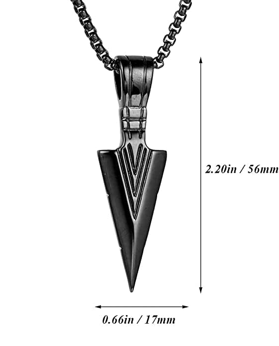 Stainless Steel Arrowhead Pendant Chain Necklace for Men Boys 22" Black Chain