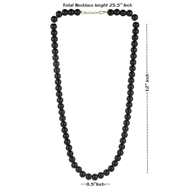 Round Pearl Mala Necklace 8mm Pearl Necklace for Men or Women, Pearl Choker Necklace Fashion Jewellery for Men and Women Black