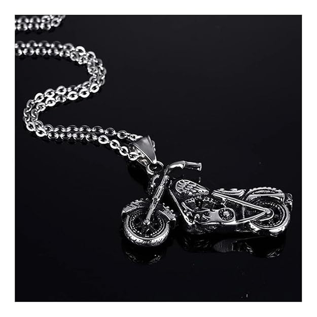 Stainless Steel Oxidized Gray Motorcycle Bike Pendant Chain Men