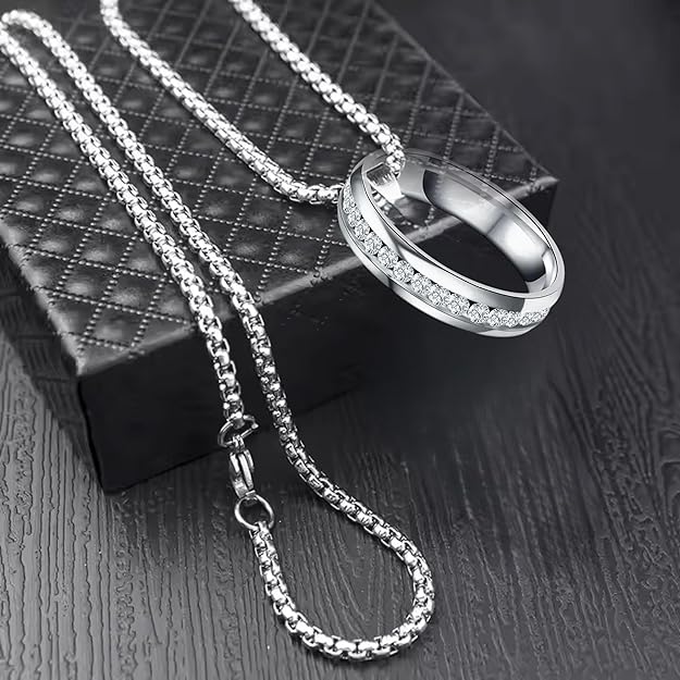 Fashionable Finger Ring With Necklace For Men- Man's Fashionable with Box Chain Ring & Chain Size 24"