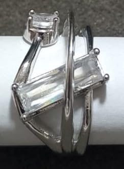 Adjustable SilveRing with White Crystal and Clear Stone, Modern Design Blue and White for Women