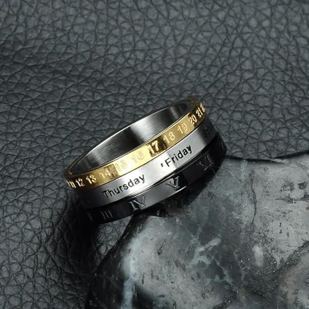 Calendar Spinner Ring, Roman Numerals Rotatable Ring, Stainless Steel Anxiety Ring, Fidget Ring, Worry Relief Ring&nbsp, Size 17-20