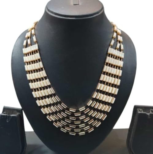 Multilayer Design western neck chain Necklace and Earring Set, White for women and girl