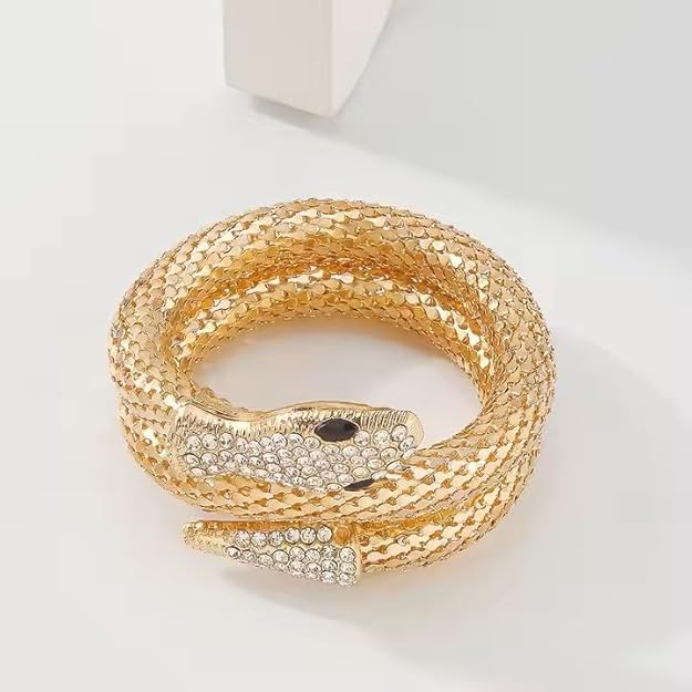 Serpent Gold Zircon Studded Bracelets | Flexible Bendable Bling Party Statement Snake Bracelets & Bangles | Festive Gifts for Women