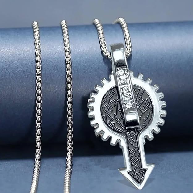 Celtic Knot Design Pendant Necklace with Crystals, Stainless Steel Chain, Silver Tone and 22" Chain for Men & Boy