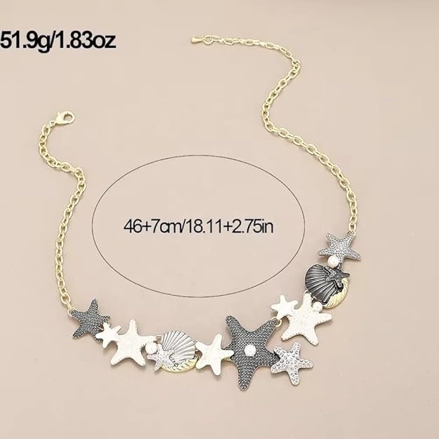 Luxury Women Sea Shell Gold Plated Chains Necklace Set with Earring Summer Beach Starfish Statement Necklace