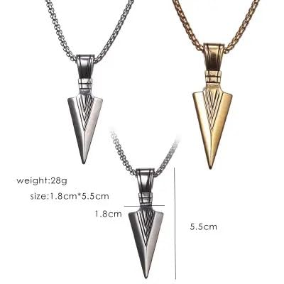 Stainless Steel Arrowhead Pendant Chain Necklace for Men Boys 22" Gold Chain