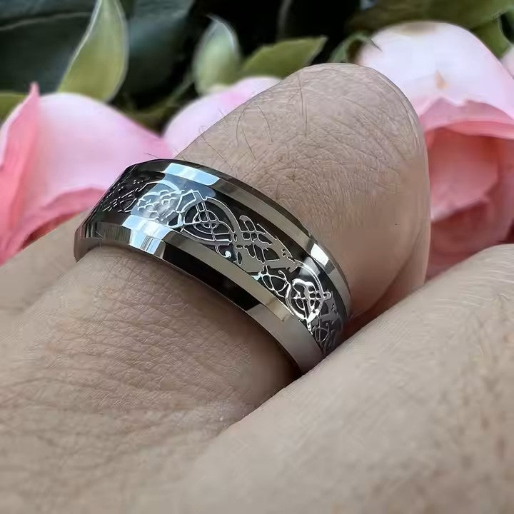 Rings  Stainless Steel Men Ring Design Grey Finger Ring Black and Blue For Men Pack of 1 (Black, 17)