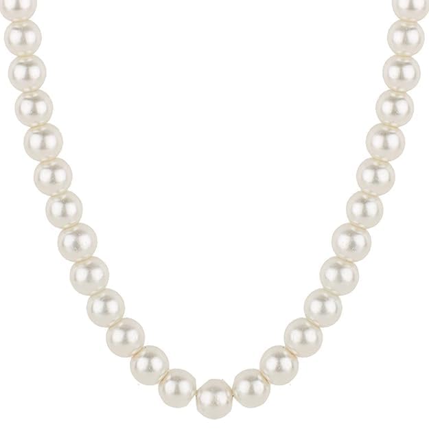 Round Pearl Mala Necklace 8mm Pearl Necklace for Men or Women, Pearl Choker Necklace Fashion Jewellery for Men and Women White