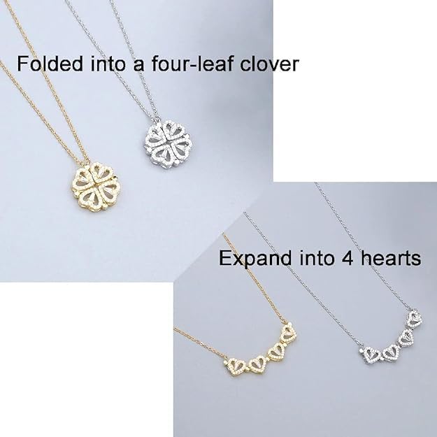 Rosegold-plated Two In One Magnetic Hearts Clover Pendant Necklace Gold-plated Stainless Steel Pendant