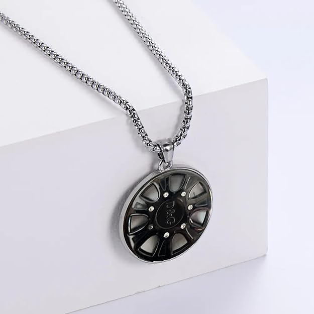 Wheel Rim Pendant with Stainless Steel Chain and 22" Chain for Men & Boy