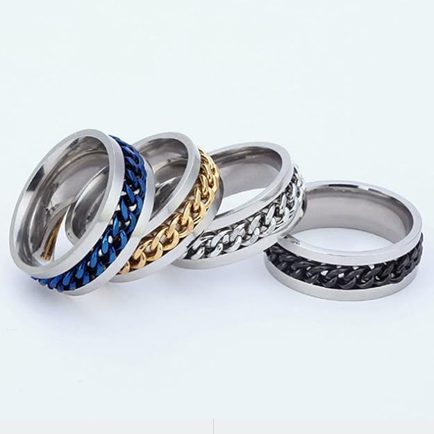 Fidget Ring for Men Anxiety Rings: 8mm Stainless Steel Spinner Ring, Stress Relief Spinning Ring in Black for Men & Boy Size 5-11