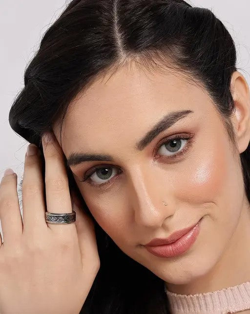 Rings  Stainless Steel Men Ring Design Grey Finger Ring Black and Blue For Men Pack of 1 (Black, 17)