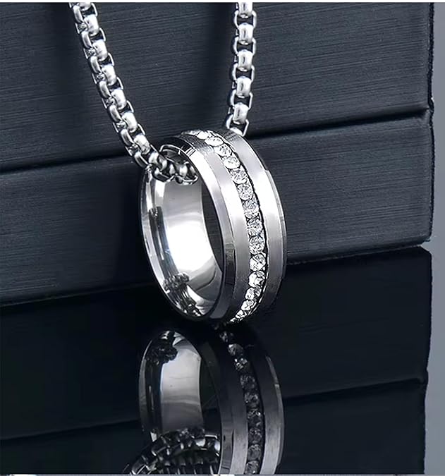 Fashionable Finger Ring With Necklace For Men- Man's Fashionable with Box Chain Ring & Chain Size 24"