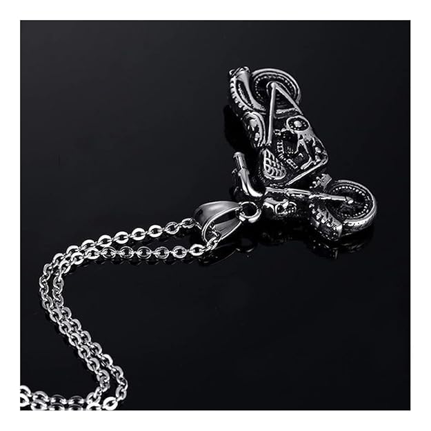 Stainless Steel Oxidized Gray Motorcycle Bike Pendant Chain Men