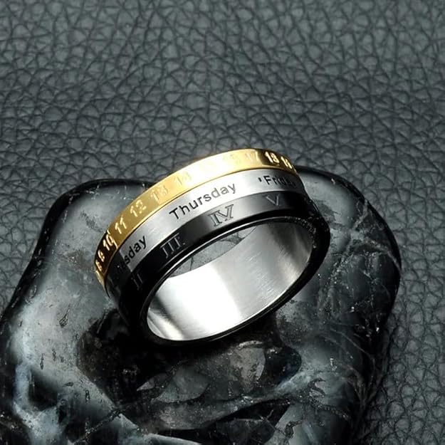 Calendar Spinner Ring, Roman Numerals Rotatable Ring, Stainless Steel Anxiety Ring, Fidget Ring, Worry Relief Ring&nbsp, Size 17-20