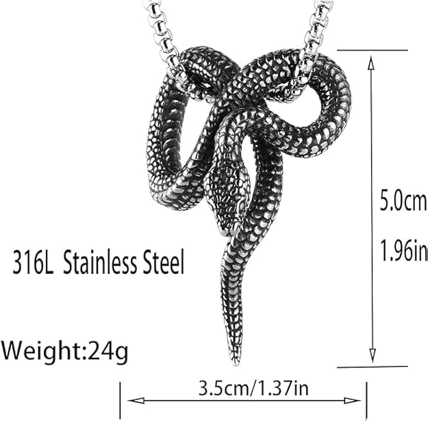 Snake Pendant with Chain Stainless Steel Animal Gothic Jewellery Men's Vintage Necklace 22 inch