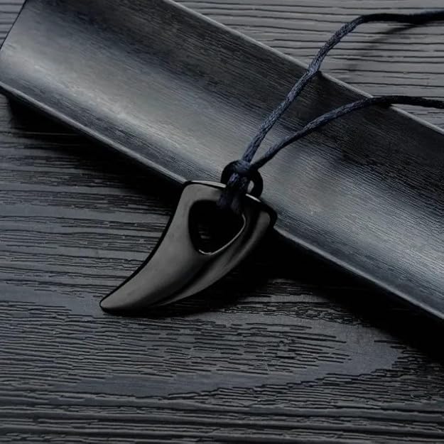 Black Stainless Steel Wolf Tooth Modern Pendant Necklace for Men and Boys, Medium