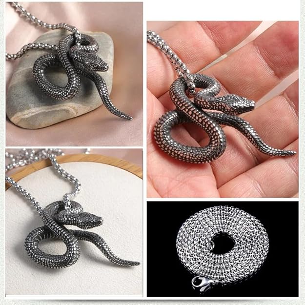 Snake Pendant with Chain Stainless Steel Animal Gothic Jewellery Men's Vintage Necklace 22 inch
