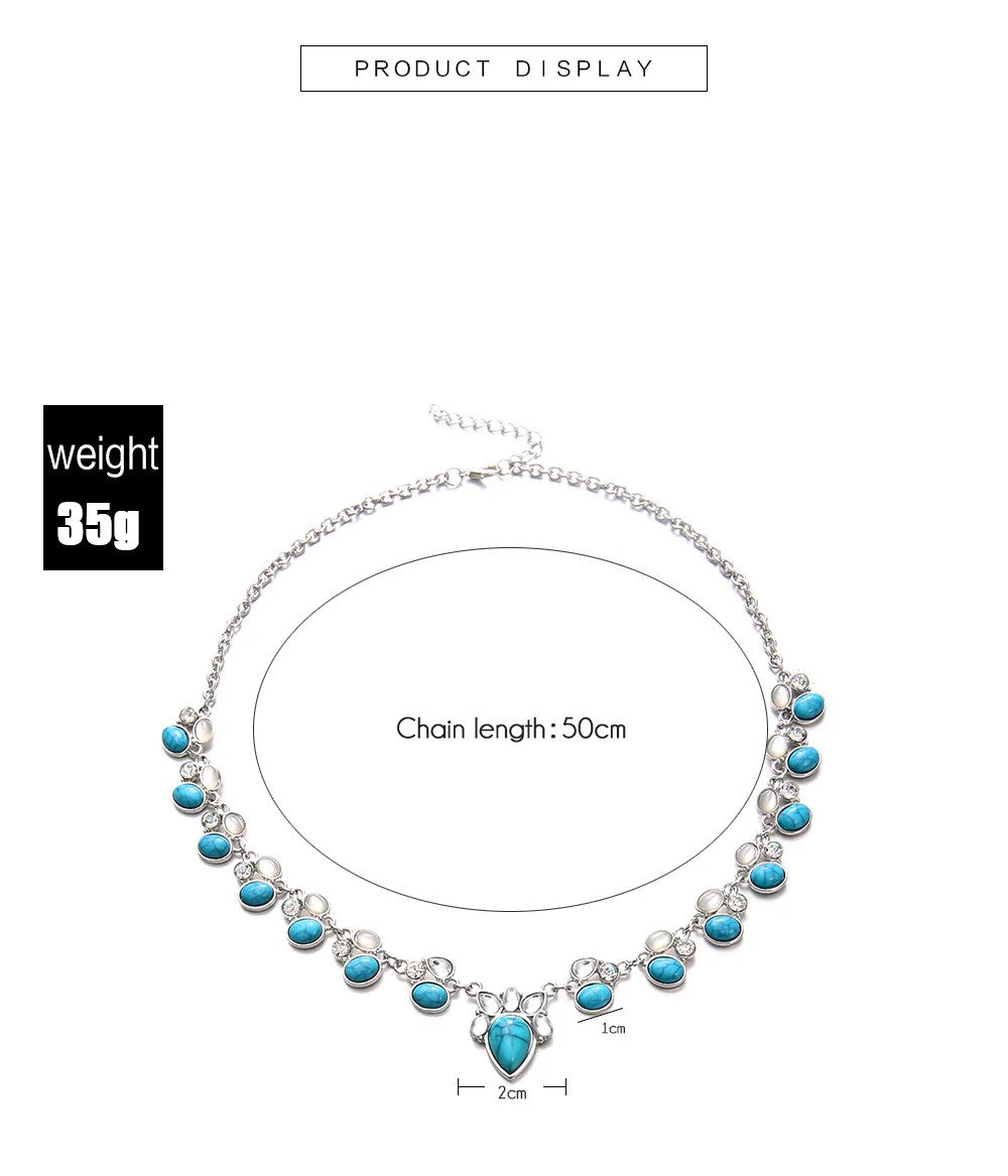 GLAMSHELL Pear Drop Turquoise Green Silver Crystal Necklace For Women