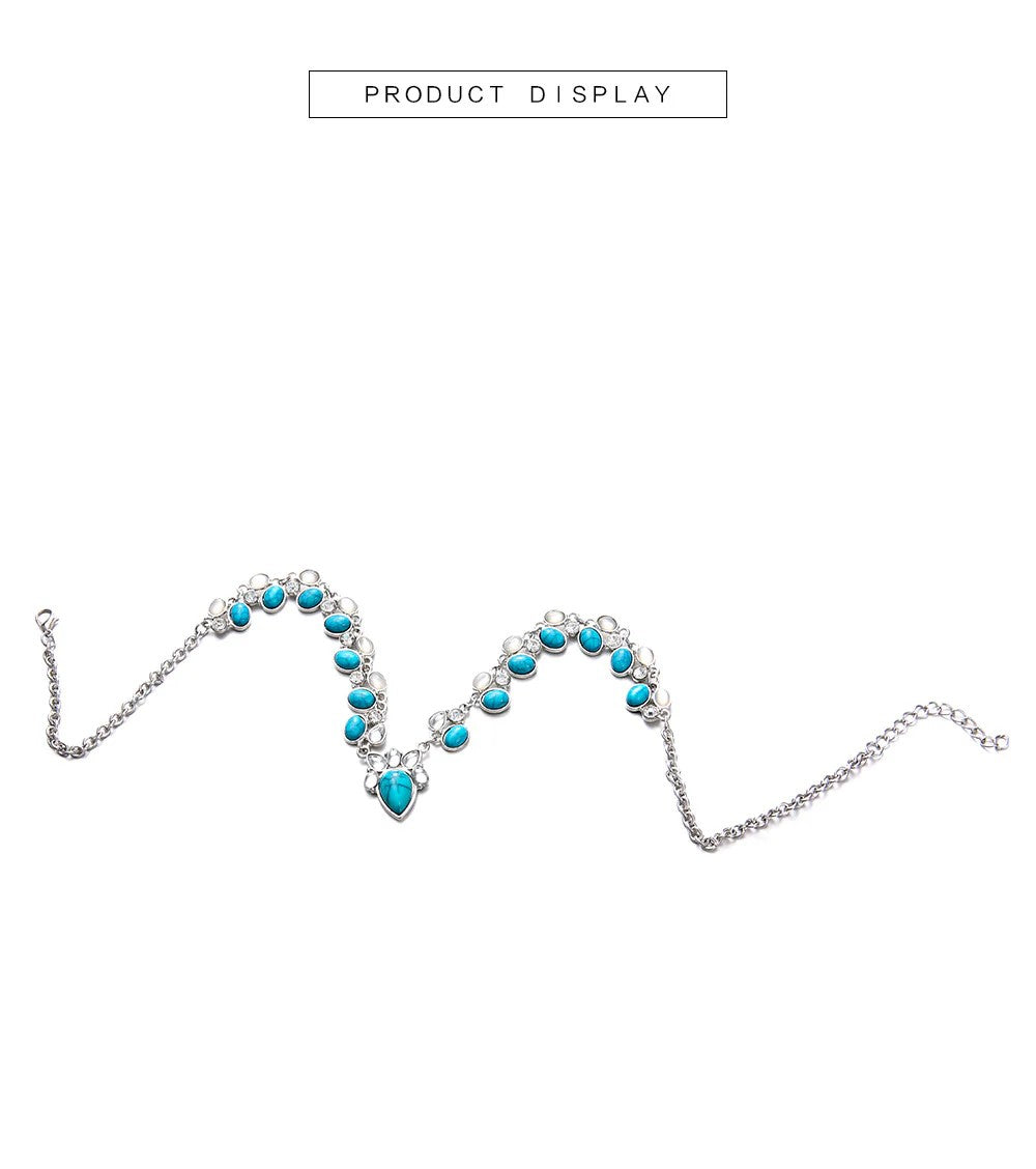 GLAMSHELL Pear Drop Turquoise Green Silver Crystal Necklace For Women