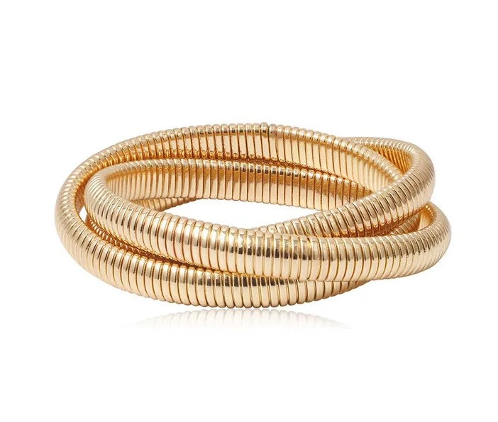 Snake Chain Stretch Bracelet Flexible Golden Spiral Triple Layer Hoop Bangle Bracelet Double Wrap Style for Girls and Women