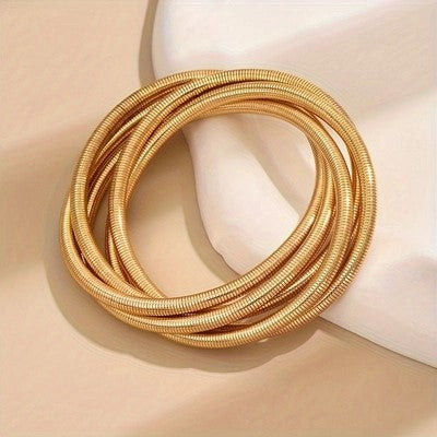 Snake Chain Stretch Bracelet Flexible Golden Spiral Triple Layer Hoop Bangle Bracelet Double Wrap Style for Girls and Women